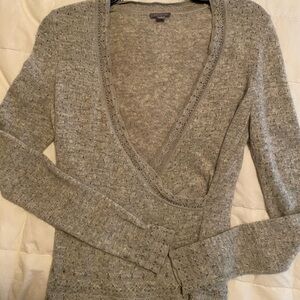 Ann Taylor lightweight Angora blend knit sweater beaded details V-neck wrap XS